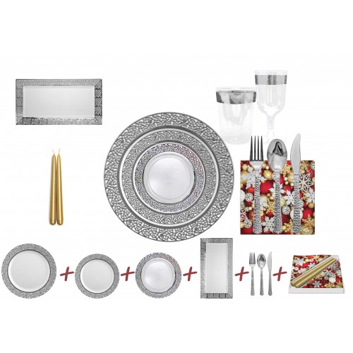 Inspiration - Luxe Transparent/Argent Set Vaisselle De Table De Noël pour 10