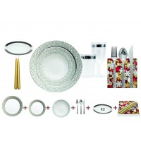 Hammered - Luxe Blanc/Argent Set Vaisselle De Table De Noël pour 10