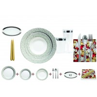 Hammered - Luxe Transparent/Argent Set Vaisselle De Table De Noël pour 10