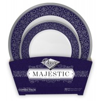 Majestic - 32pc Set De Table Luxe Bleu/Argent 