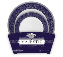 Majestic - 32pc Set De Table Luxe Bleu/Argent 
