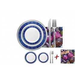 Royal - Luxe Bleu/Argent Set Vaisselle De Table pour 20