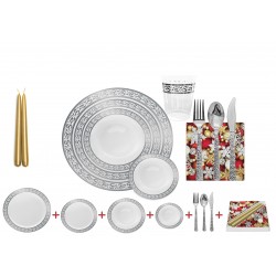 Premium - Luxe Blanc/Argent Set Vaisselle De Table De Noël pour 10