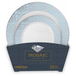 Mosaic - 32pc Set De Table Luxe Bleu/Argent 
