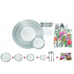 Premium - Luxe Blanc/Argent Set Vaisselle De Table pour 10