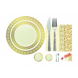 Premium - Luxe Crème/Or Set Vaisselle De Table pour 20