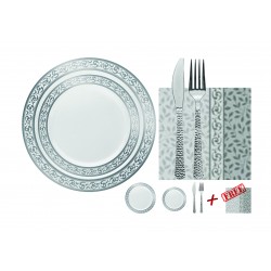 Premium - Luxe Blanc/Argent Set Vaisselle De Table pour 20