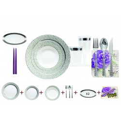 Hammered - Luxe Transparent/Argent Set Vaisselle De Table pour 10
