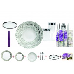 Hammered - Luxe Blanc/Argent Set Vaisselle De Table pour 10