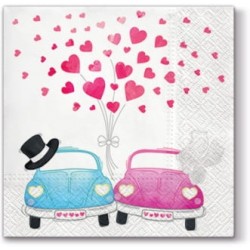 20 Serviettes Cars In Love Rose/Bleu - 33x33cm 3 plis