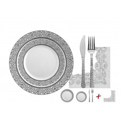 Inspiration - Luxe Blanc/Argent Set Vaisselle De Table pour 20