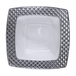 Diamond - 10 Assiettes à Soupe Carré Luxe Transparent/Argent 400ml